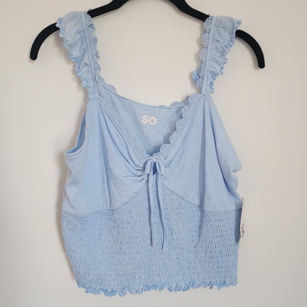 Blue Ruffle Smocked Crop Tank - Picture 9 of 12